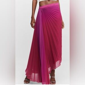 MANGO Ombré Pleated Asymmetric Hem Skirt in fuchsia size 8